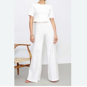 Ripley Rader • Ponte Knit Wide Leg High Waisted Pants Cropped Length White